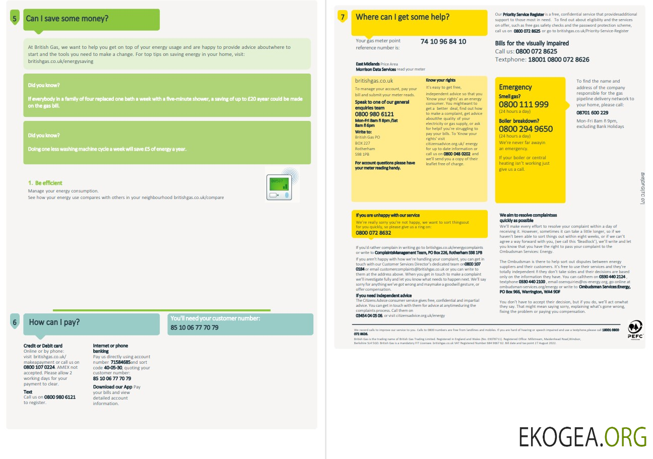 United Kingdom British Gas utility bill, Word and PDF template, 4 pages 3 4